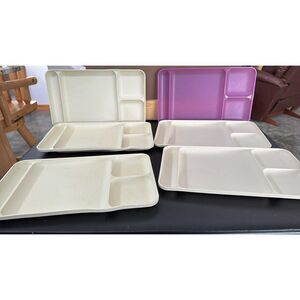 6 vintage Tupperware white and 1 Purple Divided Trays Lunch Picnic Camping